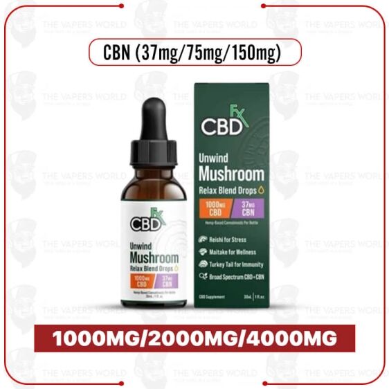 CBDFx Relax Unwind Blend Mushroom Tincture + CBN + CBD